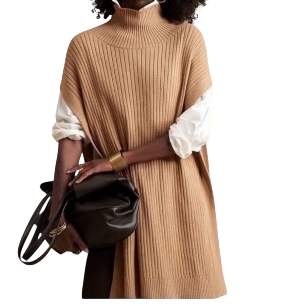 Banana Republic Factory Tan pullover poncho style mock neck sweater size small